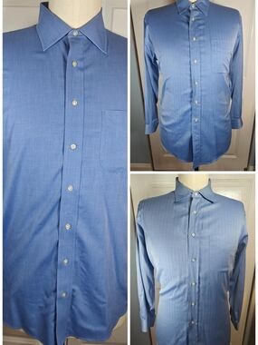 Bundle 3 Jos A Bank Mens 17 34 Blue Dress Shirts Traveler Signature Herringbone